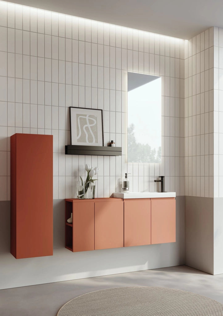 Set mobile lavabo con specchio (2 pezzi) "Ferla 110" - 110 x 22 x 45 cm - Cinnamon opaco