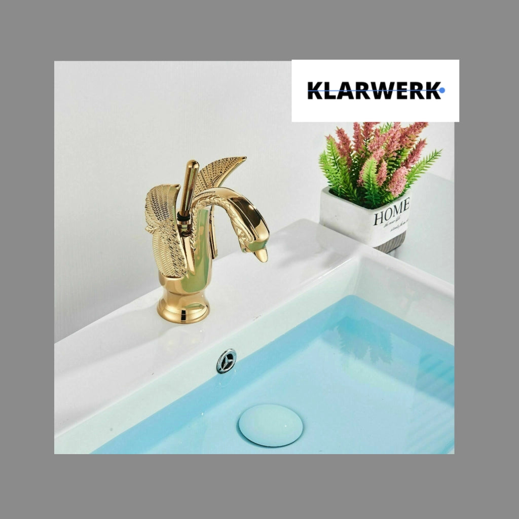 ADRIAN| Rubinetteo da bagno di design in acciaio inox con effetto cigno per lavabo lussuoso oro  | Rubinetto miscelatore bagno 2 attacchi