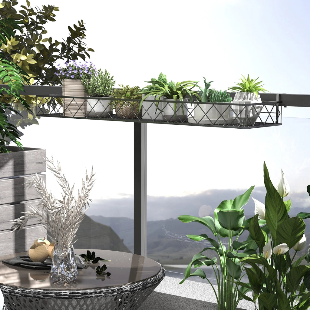 Fioriera da Esterno Portavasi con Ganci per Ringhiera Balcone in Metallo, 100x31x12cm, Nero