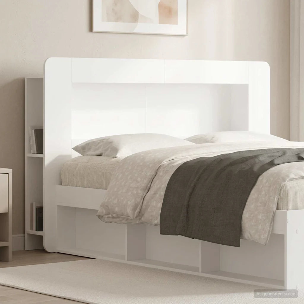 Testata del letto con archiviazione Bianco Legno ingegnerizzato