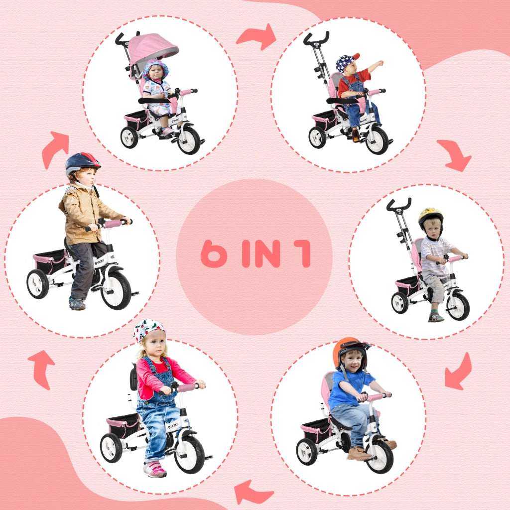 Triciclo per Bambini Pieghevole con Ombrellone Regolabile ¨C Minimal ¨C Rosa 95x50x106 cm