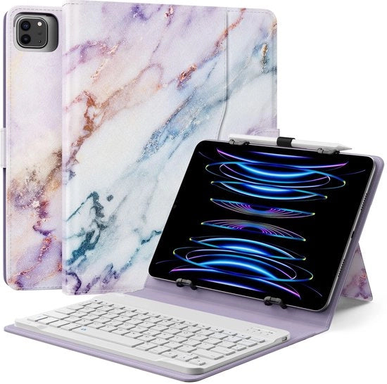 Tas universale per tablet - con tastiera - trasportabile e stile - marmo azzurro - adatto per tablet da 9 a 11 pollici