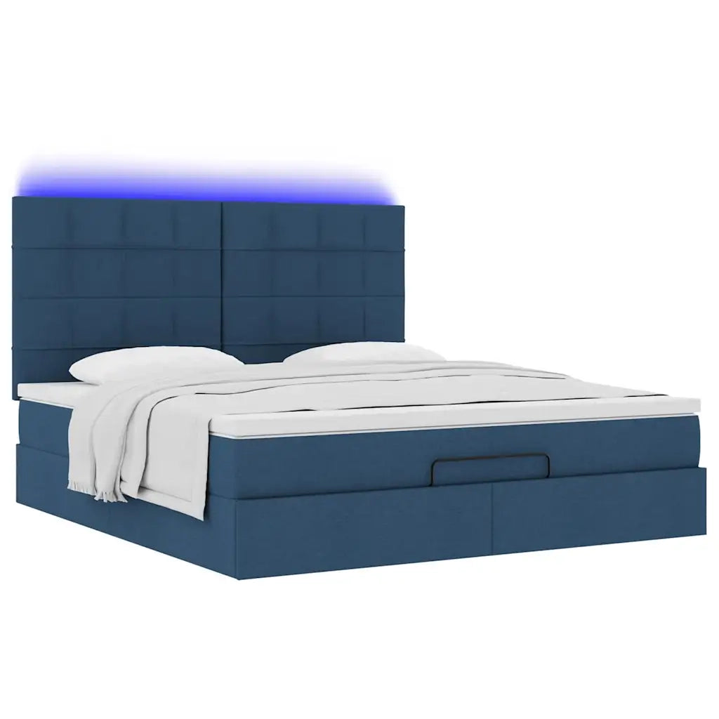 vidaXL Struttura Letto Pouf con Materasso Blu 160x200 cm in Tessuto