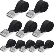 Cinture di corda 10 pezzi - 25 mm x 1 m - resistenza 250 kg - cintura di fissaggio - portabiciclette motocicletta - robuste cinture di corda - DIN EN 12195-2 - nero Cinture di corda con ronzino