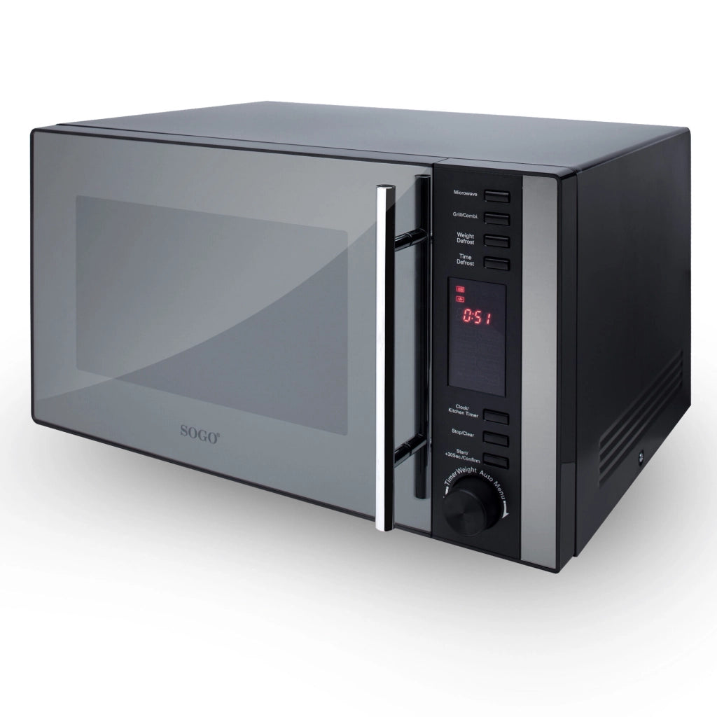SOGO Forno a Microonde Digitale 25L con Grill 1000W - Specchio, Timer 95min, Scongelamento, Cottura Rapida, Combi-Grill, 5 Livelli