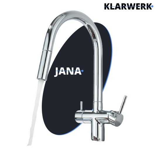 Jana | Rubinetto estensibile premium a 3 vie cromato lucido | Rubinetto osmosi da cucina in acciaio inox |. Filtro 3 connessioni ad arco alto