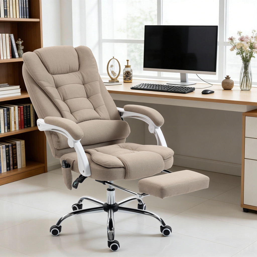 Poltrona da ufficio massaggiante e riscaldante ¨C zephmum ¨C regolabile in altezza, schienale inclinabile, tessuto lino beige