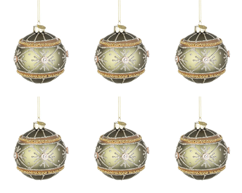 Palline di Natale in Vetro Verde Fiore Argento Addobbi Albero Decorazioni Plushy Diametro: 80 mm