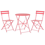 Set da bistrot da 3 pezzi con schienale a doghe pieghevole in metallo rosso per esterni