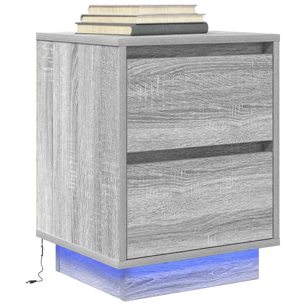 Comodino con Luci LED Grigio Sonoma 38x34x50 cm 861293