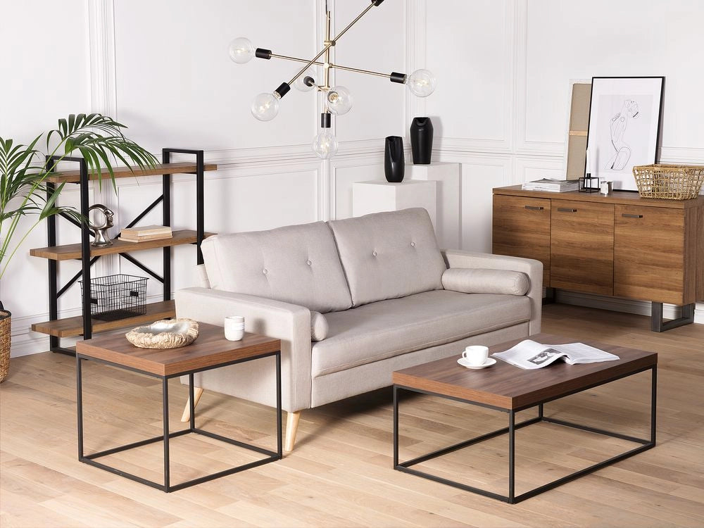 Tavolino Piano Legno Scuro Gambe Metallo Nero 100 x 60 cm Rettangolare Industrial Glam