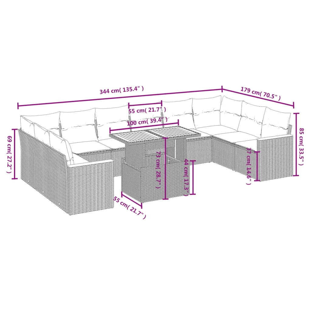Set Divani da Giardino 11 pz con Cuscini in Polyrattan Grigio 3273251