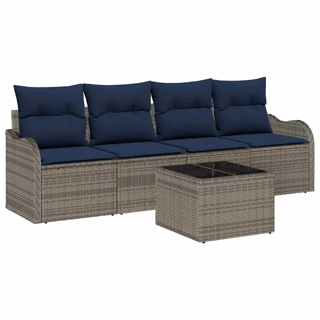Set Divano da Giardino 5 pz Grigio polyrattan 3345575