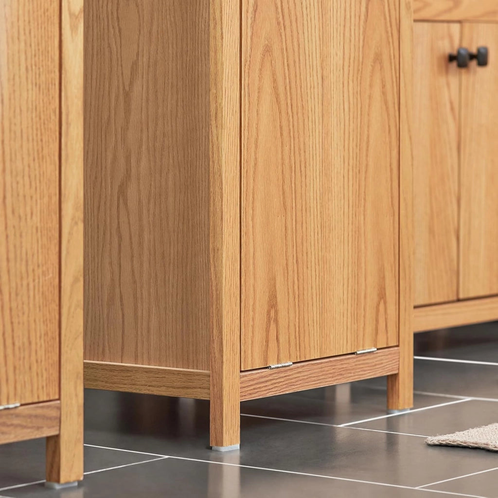 Mobile Bagno Armadio da Bagno con Sacco per Biancheria, Mobiletto Salvaspazio Mobile Lavanderia 40x172x35 cm, MDF Naturale, Grande Capacità, Facile da Montare BZR95-N
