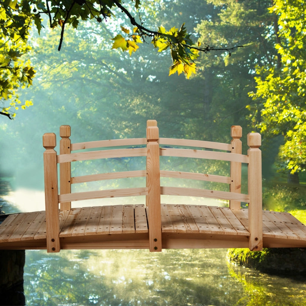 Ponte in legno per giardino con ringhiera Ponte decorativo 150x67x55cm, Naturale-Decorazioni da giardino