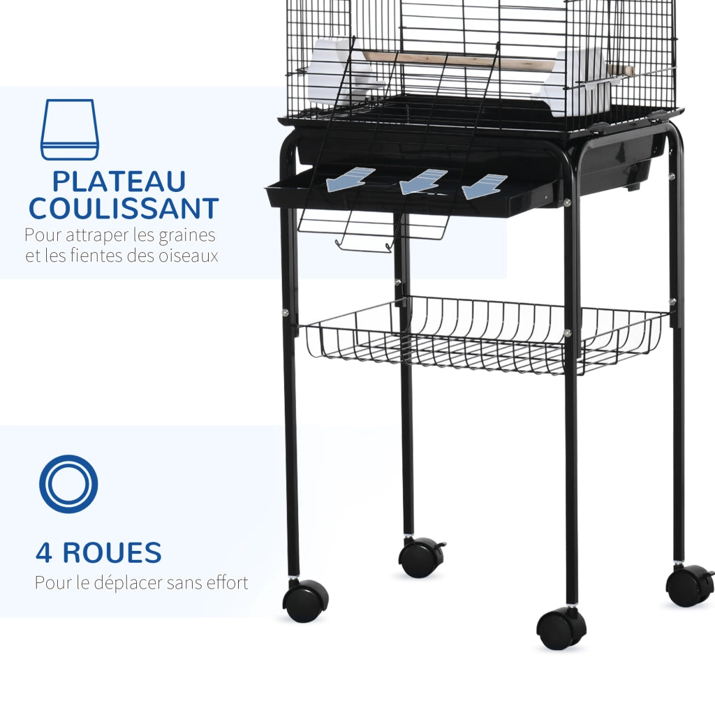 Gabbia per uccelli voliera con ruote e tetto apribile ¨C zephmum ¨C nero 46x36x130 cm