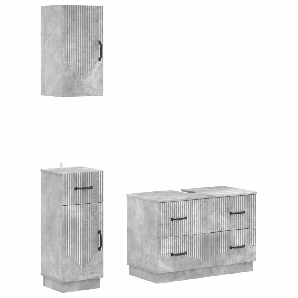 Set di armadietti da bagno in 3 pezzi HOORN Grigio Cemento 3417795
