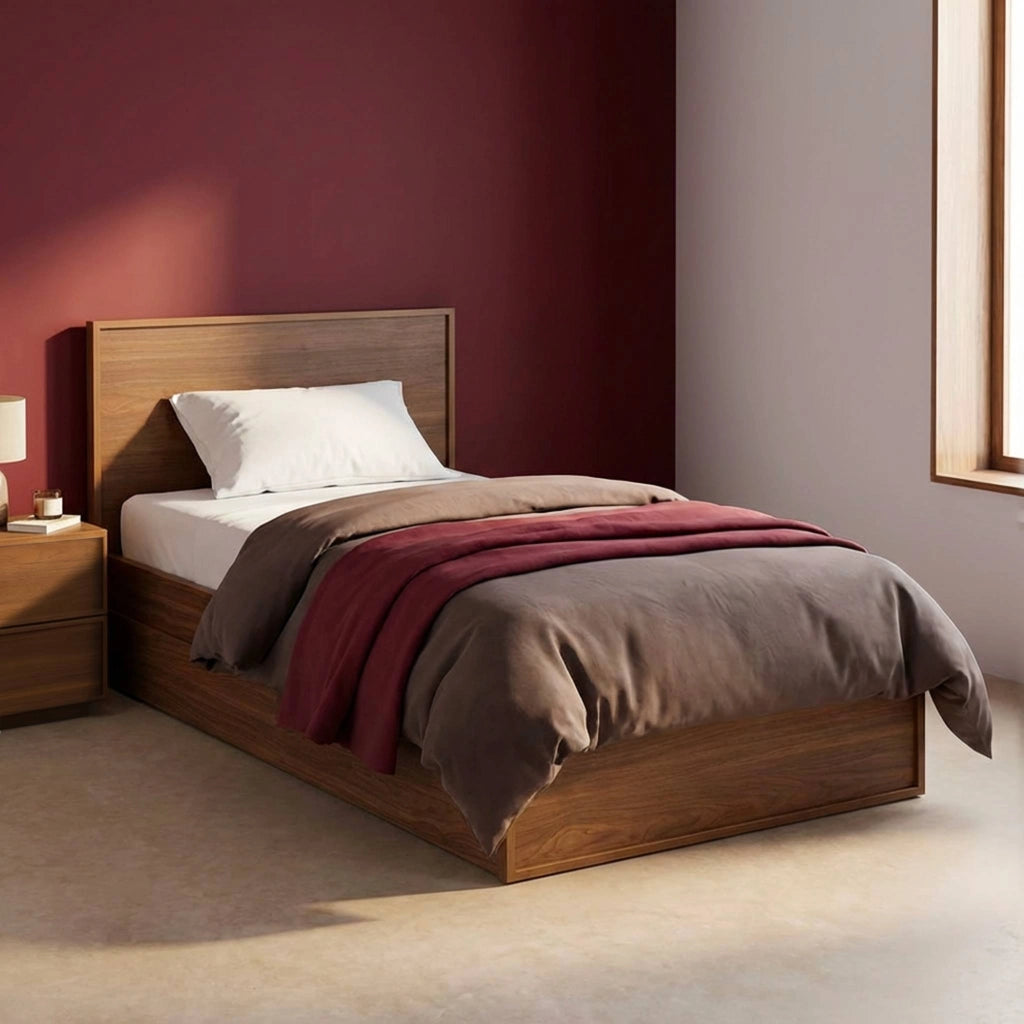 Letto con rete a doghe e testiera 90cm + 2 cassetti decorazione legno,