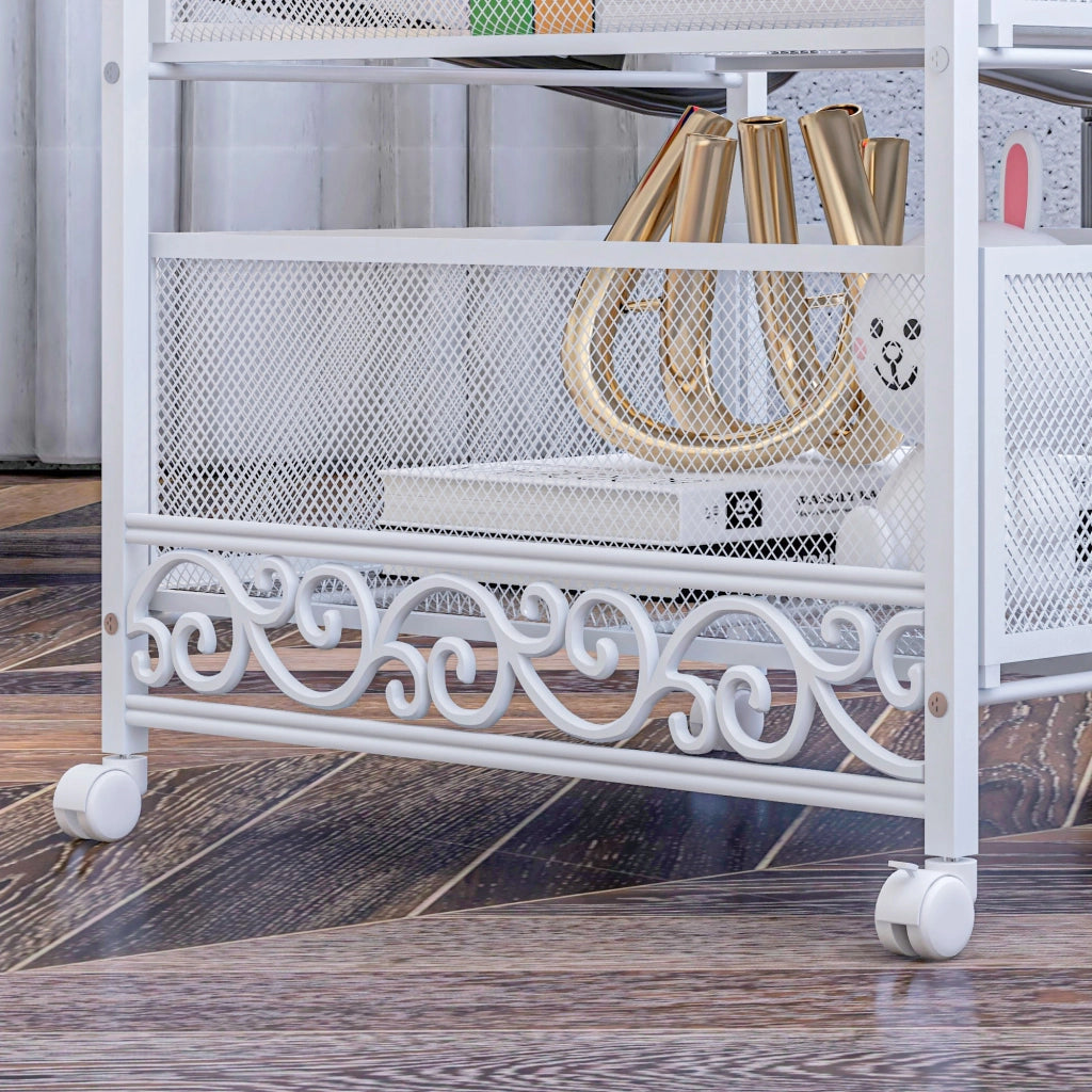 Carrello Portautensili 3 Livelli con Cestini ¨C zephmum ¨C Bianco 34x29,5x57,5cm