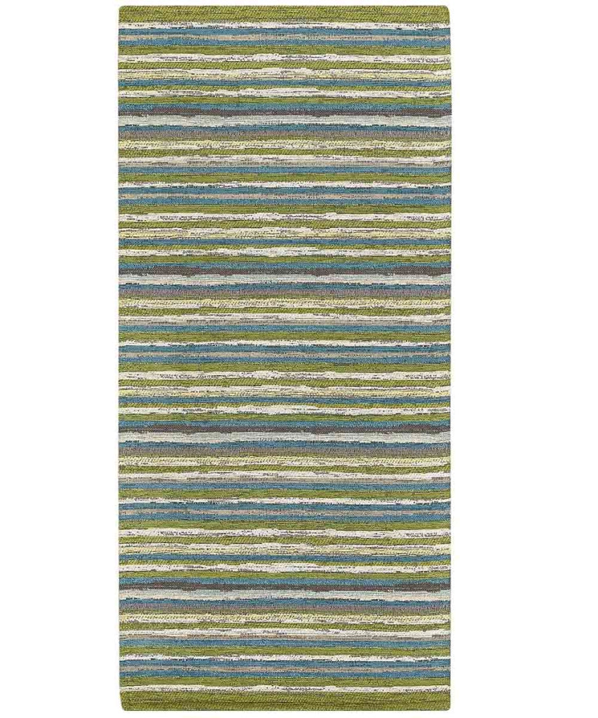 Tappeto passatoia moderno LAOS VERDE disegno a righe multicolore, tappetino bagno ingresso multiuso lavabile antiscivolo cm.55x80