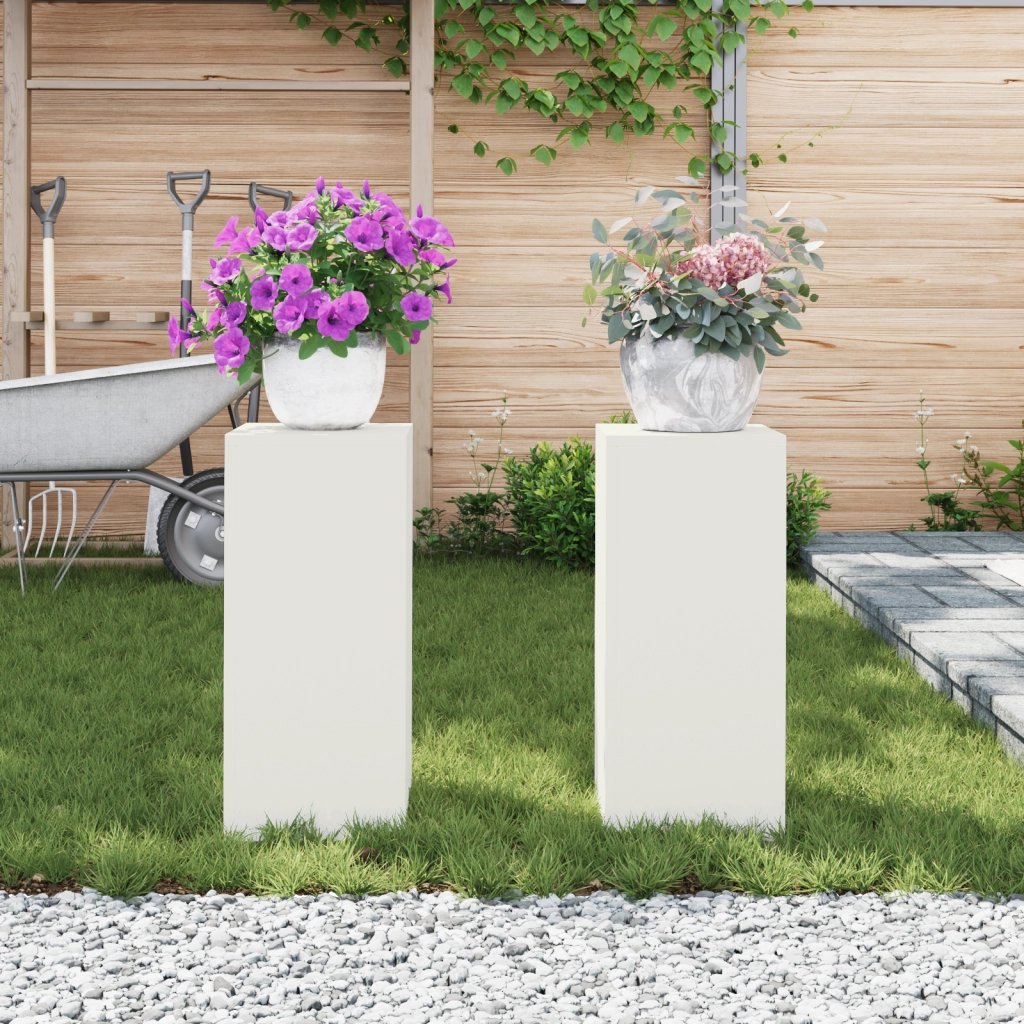 Set di 2 Supporti per Piante da Esterno in bianco, 24x24x55 cm, Acciaio