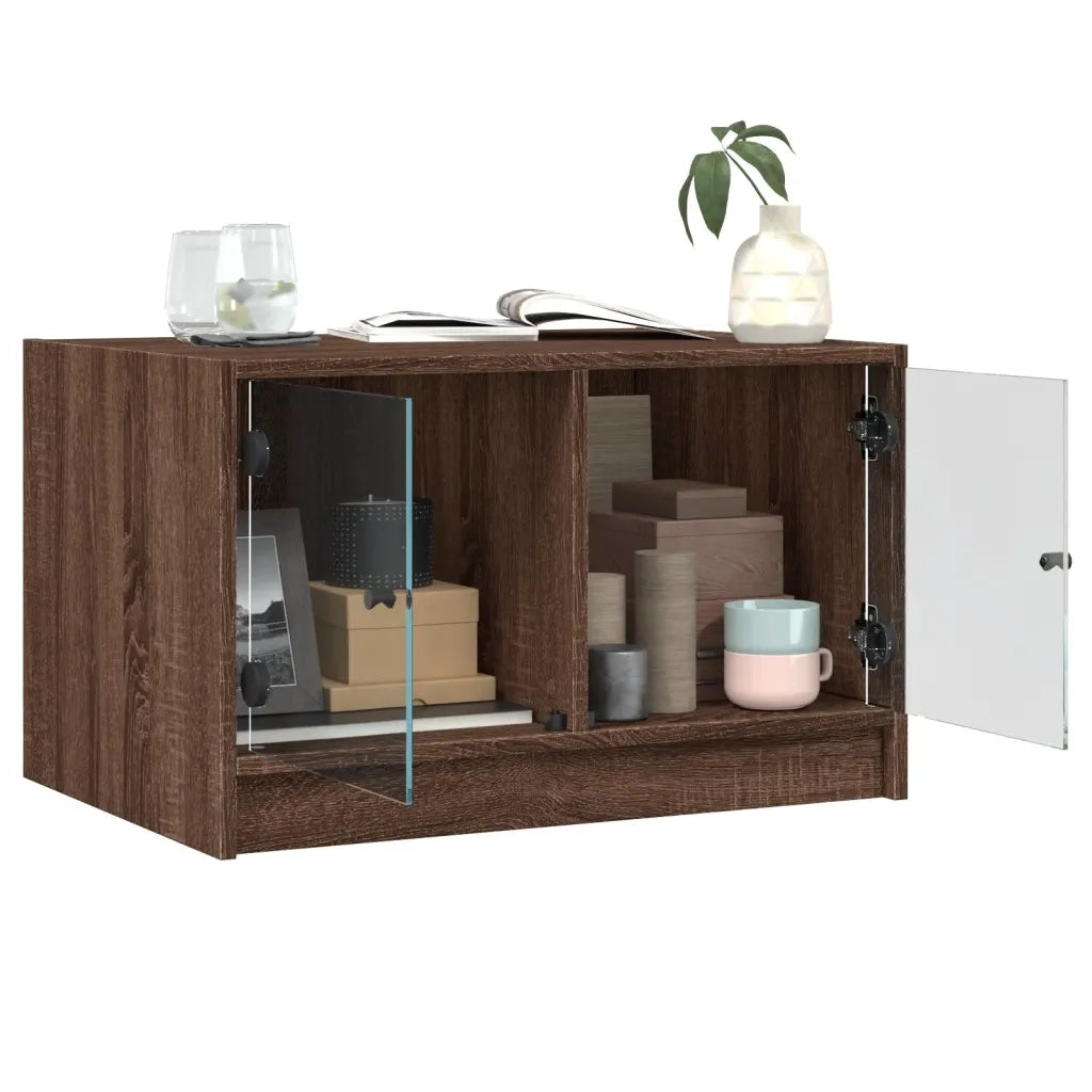 Tavolino da salotto | Tavolino da caff¨¨ | Tavolino da Soggiorno con Ante in Vetro Rovere Marrone 68x50x42cm