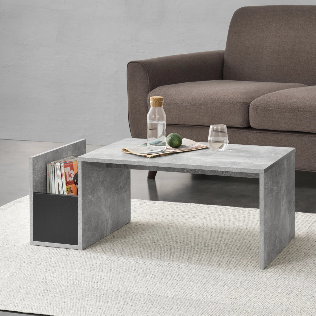 Tavolino da Salotto Bollnäs con Vano Aperto Laterale 90 x 45 x 35 cm - Effetto Cemento [en.casa]