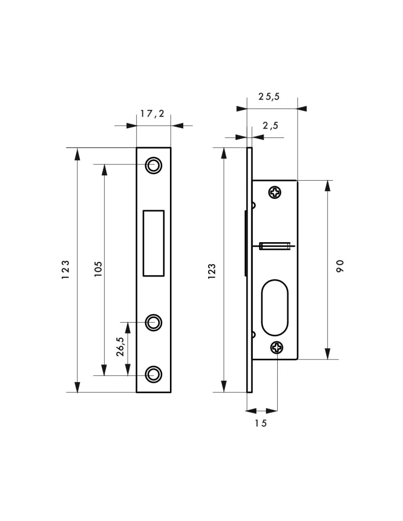 Serratura per cilindro ovale, asse 15 mm, frontale inox, 3 chiavi – THIRARD