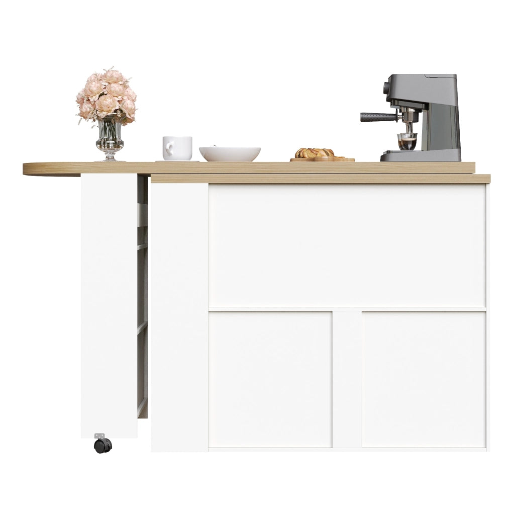 Tavolo bar estensibile mobile con LED e USB 135-205x39x100 cm in MDF bianco