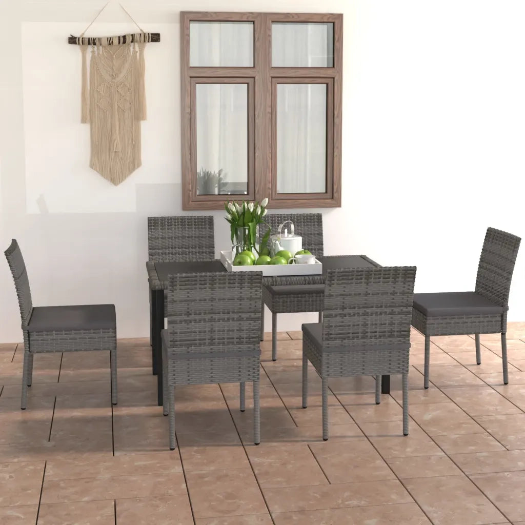 Set da Pranzo da Giardino 7 pz in Polyrattan Grigio cod mxl 36155