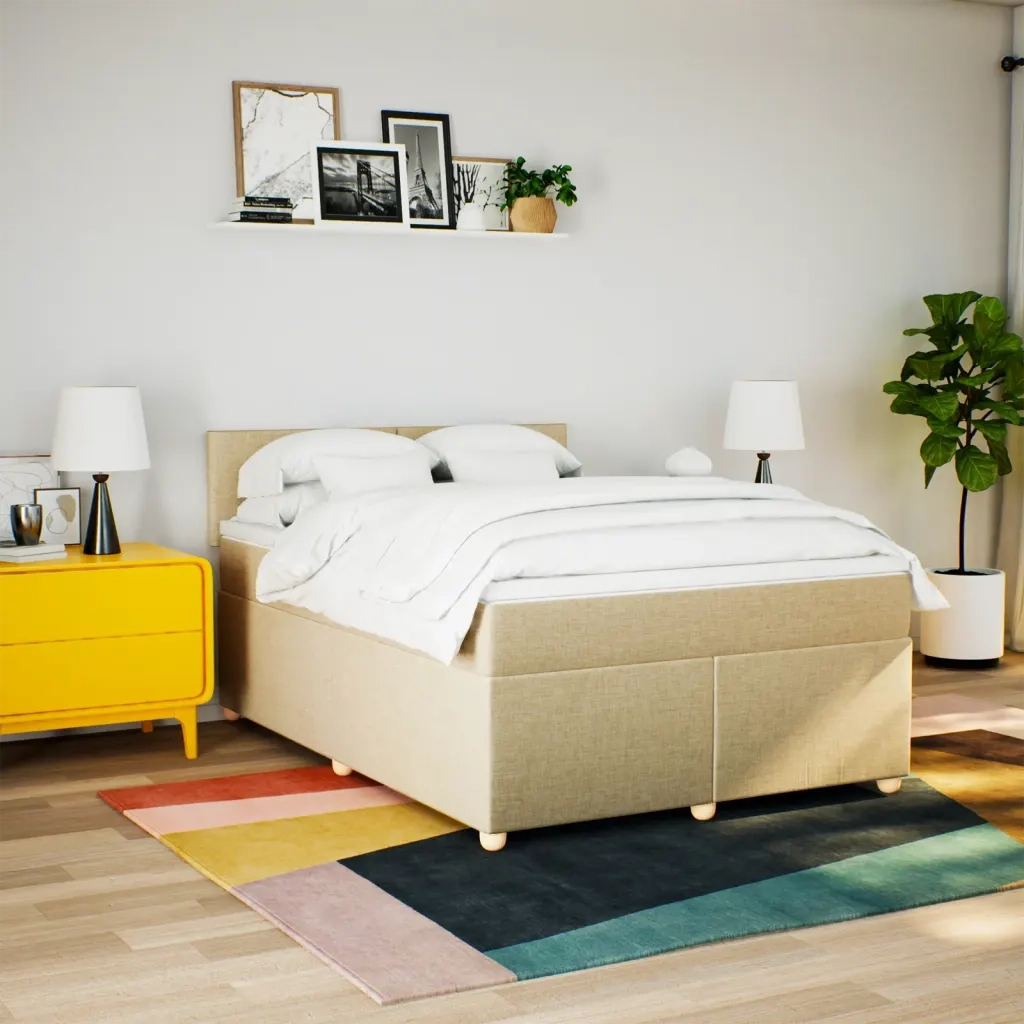 vidaXL Giroletto a Molle con Materasso Crema 140x200 cm in Tessuto