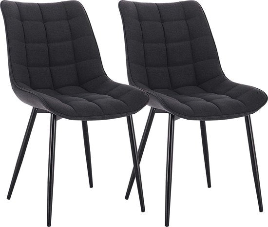 Set di 2 Sedie da Cucina - Alta Qualità Tessuto in Lino - Adatto per la Sala da Pranzo, Salotto & Camera da Letto - Set di 2 - Grigio Scuro