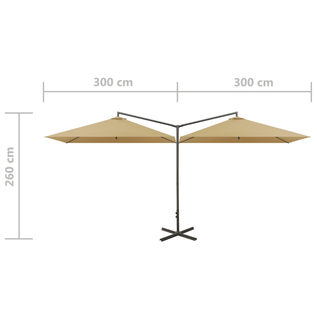 Ombrellone Doppio-Ombrellone da giardino con Palo in Acciaio Tortora 600x300 cm
