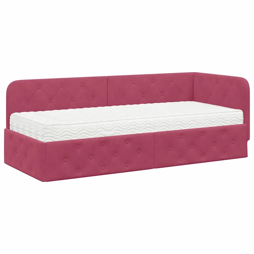 Cornice del letto ad angolo Rosso Vino 80 x 200 cm Velluto
