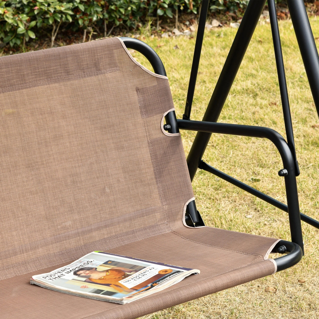 Dondolo Da Giardino A Due Posti Con Tettuccio Marrone Metallo 172 X 110 X 155 Cm