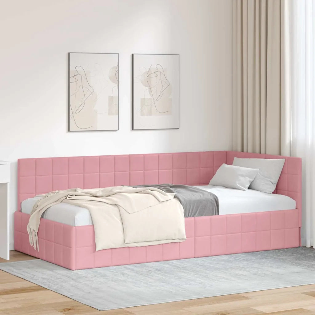 Cornice del letto ad angolo Rosa 100 cm x 200 cm Velluto