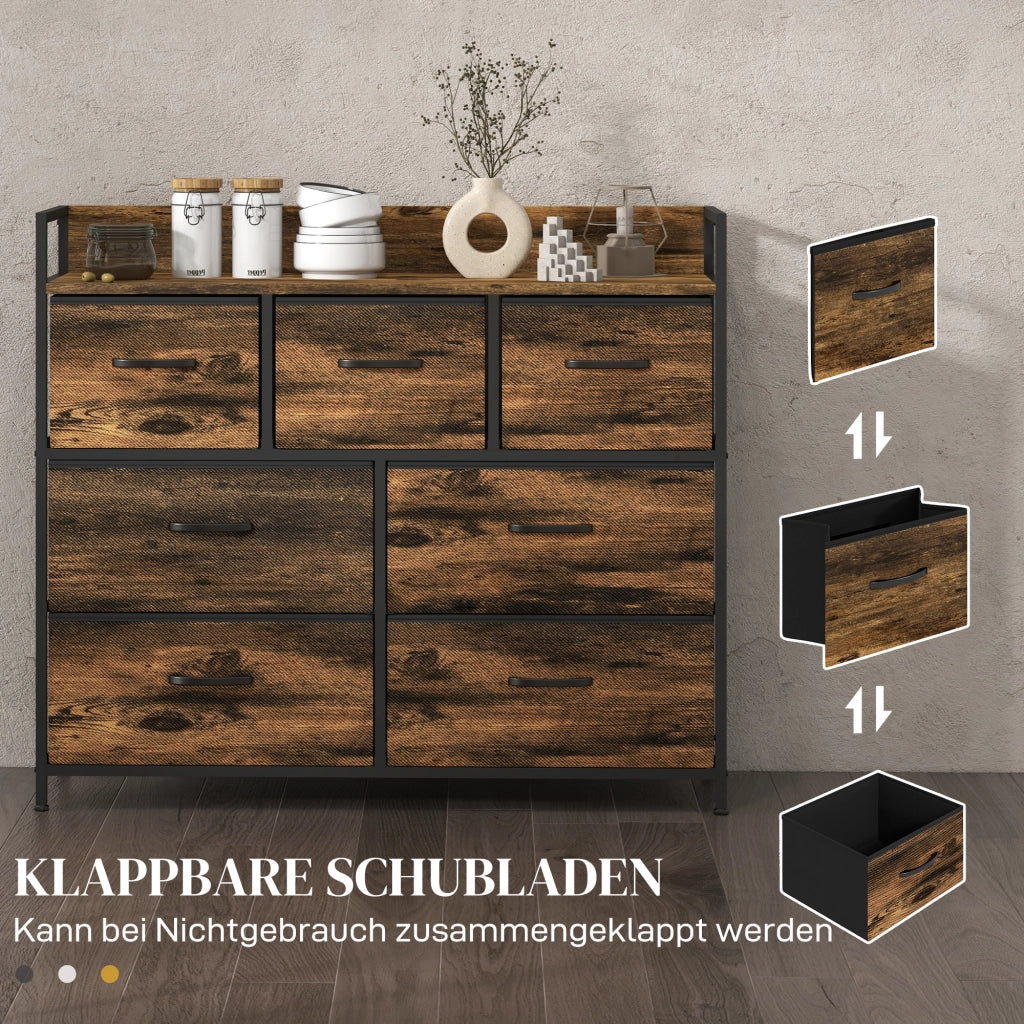 Cassettiera con 7 cassetti in tessuto ¨C Xylo ¨C stile industriale, struttura in metallo nero, 98x29x85cm