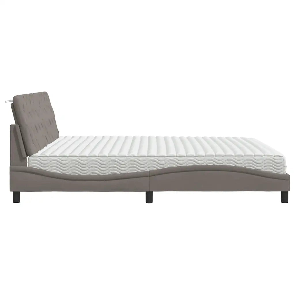 Letto con Materasso Tortora 200x200 cm in Tessuto 3310766