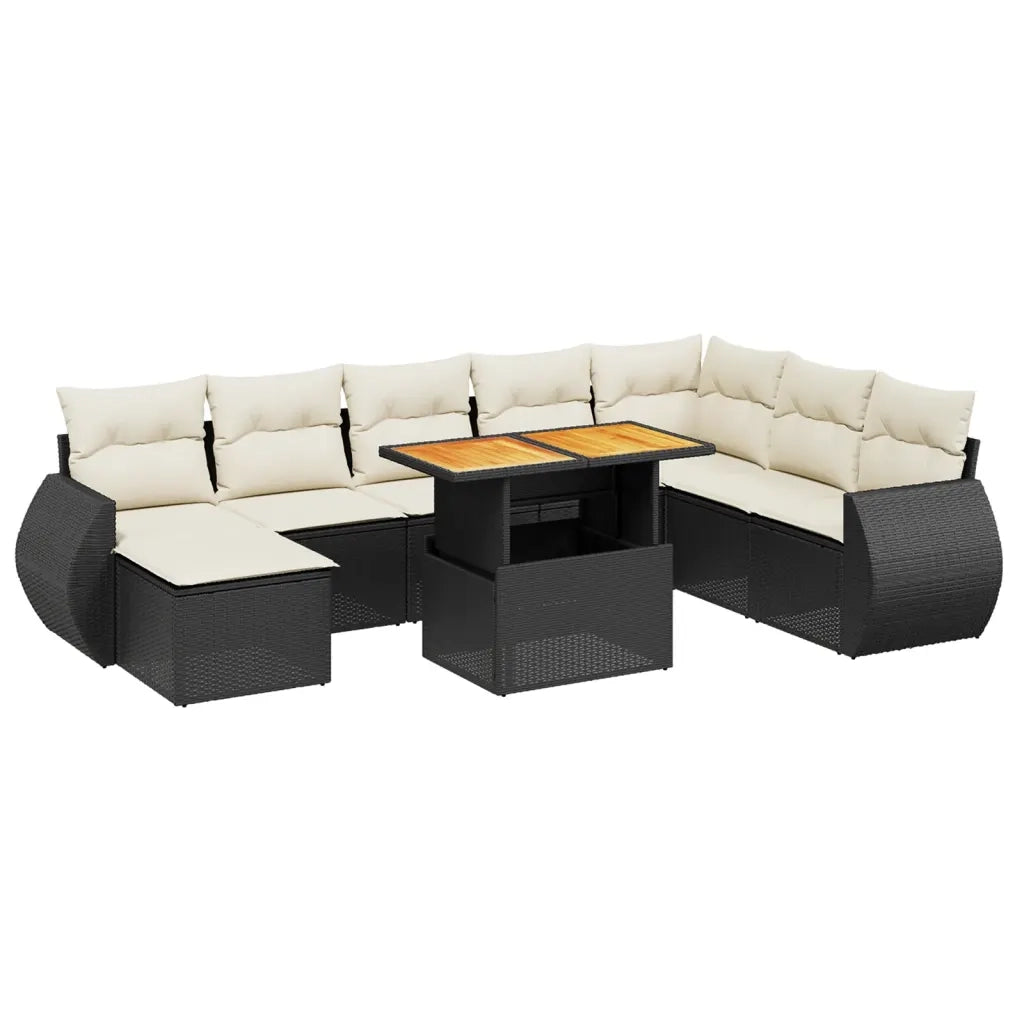 Set Divani da Giardino 9 pz con Cuscini Nero in Polyrattan 3272330