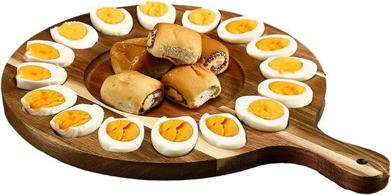 Scatola per Uova in Legno, Piatto Ronde in Legno con Manico, Tavola per Charcuterie con 16 Fori, Contenitore per Servire con 16 Fori