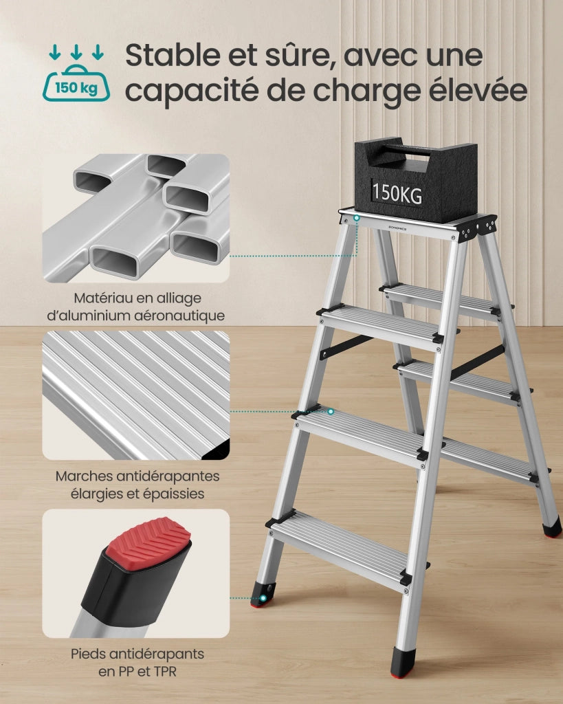 Scala a pioli scala in lega di alluminio con 4 gradini poggiapiedi multifunzionale portata: 150 kg grigio argento e nero inchiostro 12_0005328