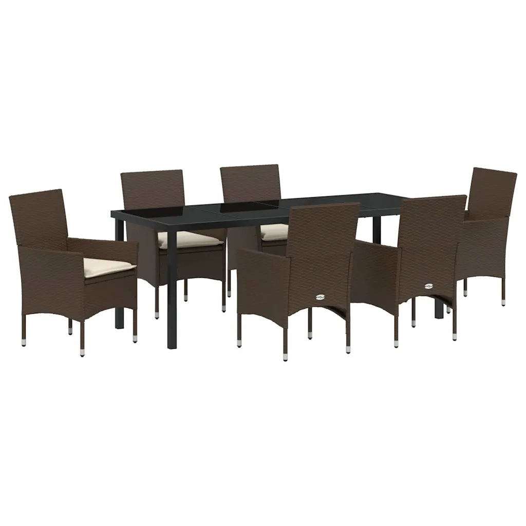 Set da Pranzo per Giardino con cuscino 7 pcs Marrone polyrattan 3379784