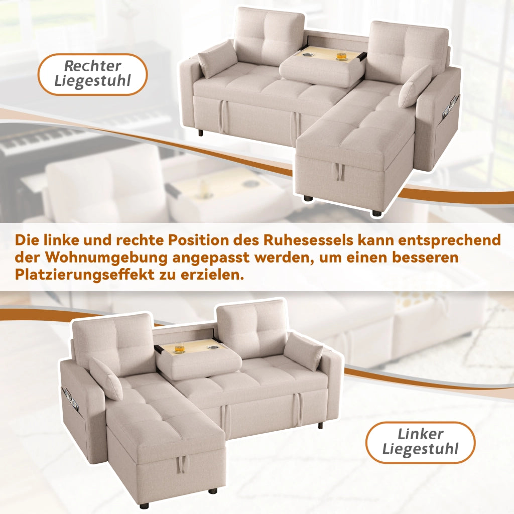 DIVANO LETTO angolare modulare estraibile 211x136x87 cm lino beige
