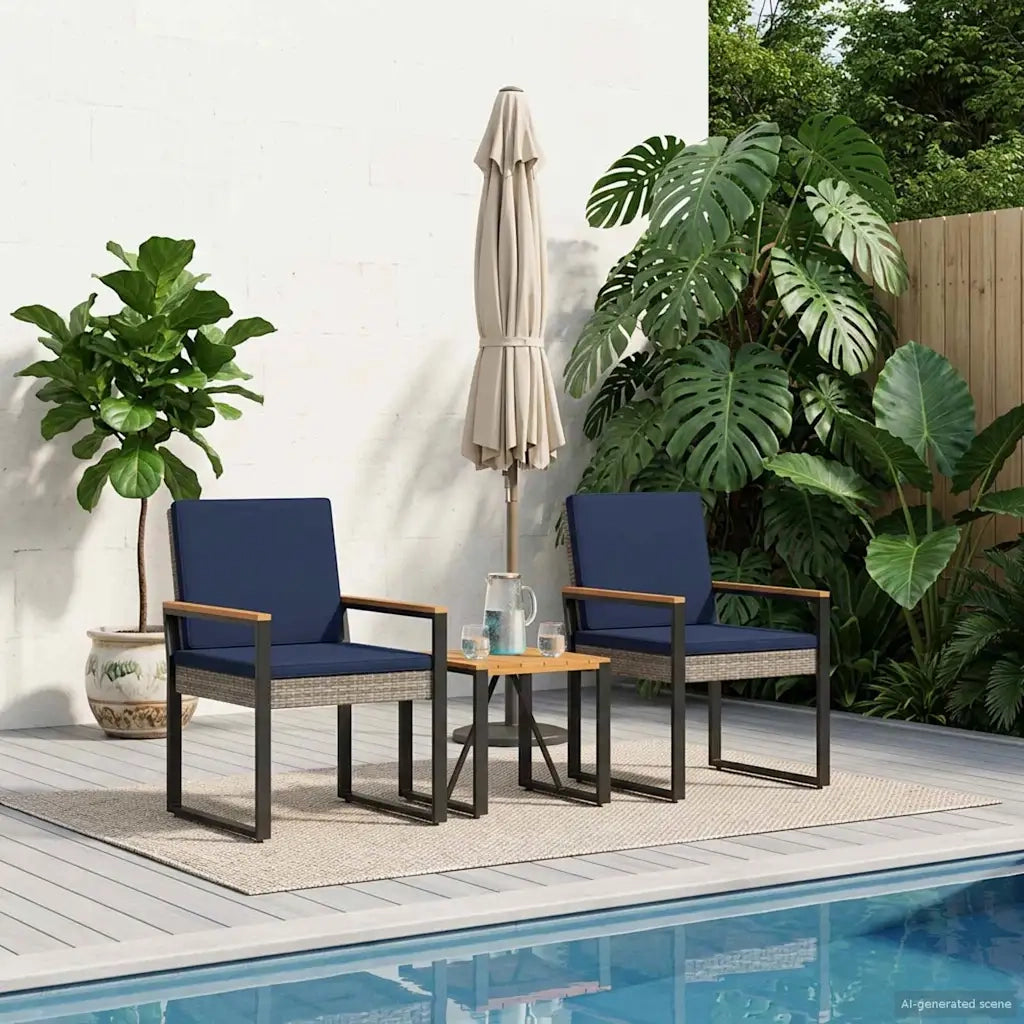 Set Mobili da Esterno 3 pz Grigio e Blu Navy polyrattan 42025334
