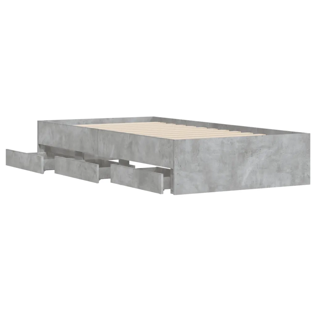Letto singolo | Letto per adulti | Giroletto Cassetti Grigio Cemento 90x190 cm Legno Multistrato