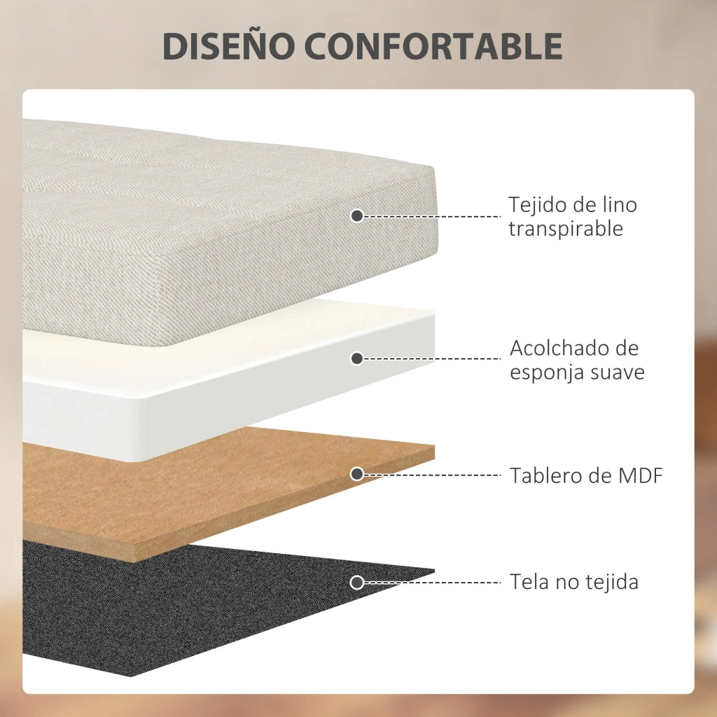 Pouf Contenitore Pieghevole ¨C Xylo ¨C Tessuto Lino Sintetico Crema 76x38x38cm 84L
