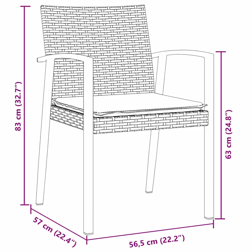 Set da Pranzo per Giardino 7 pcs Nero e Grigio Rattan in PE 3379069