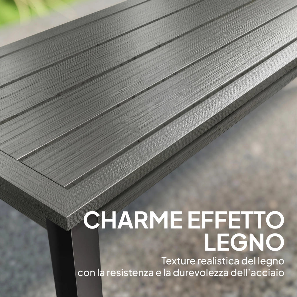 Panchina da Giardino 2 Posti 130x34x43 cm a Doghe Effetto Legno Struttura in Acciaio Grigio