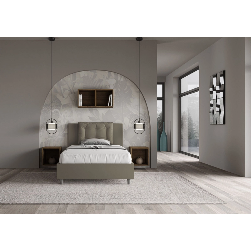 Letto imbottito 1 piazza e mezza 120x190 cm Annalisa - Similpelle,Cappuccino,Con rete
