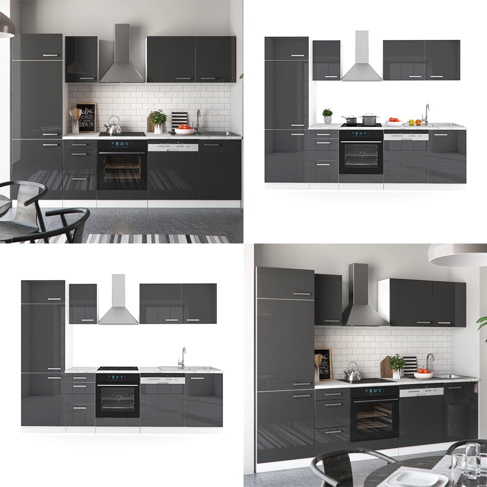 Vicco Cucina componibile Antracite lucido/bianco 270 cm senza piano di lavoro con striscia LED